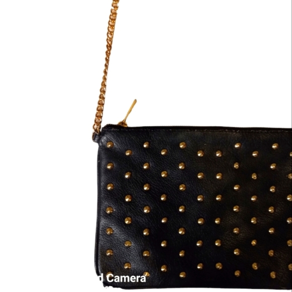 Express purse crossbody black vintage gold studded chain and leather strap. - Picture 3 of 10